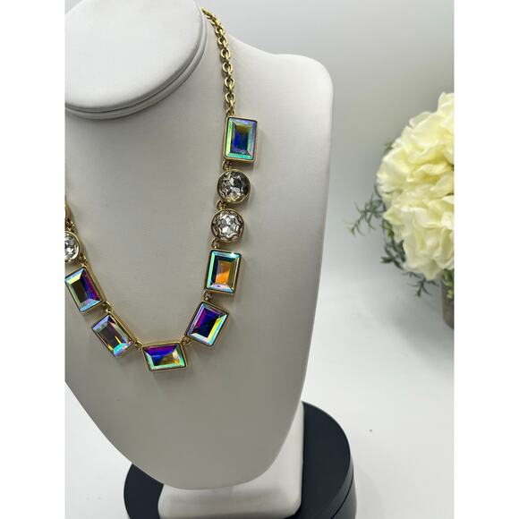 J. Crew Aurora Borealis Multicolor Iridescent Rhinestone statement Necklace New - Picture 2 of 13